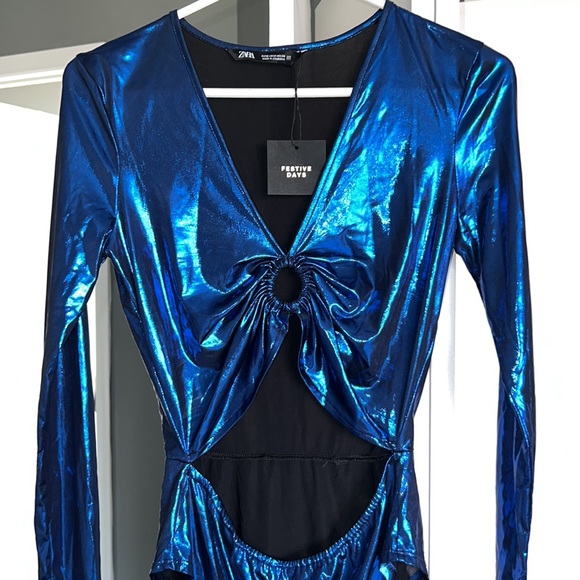 Zara Blue Metallic Body Suit - Picture 10 of 11